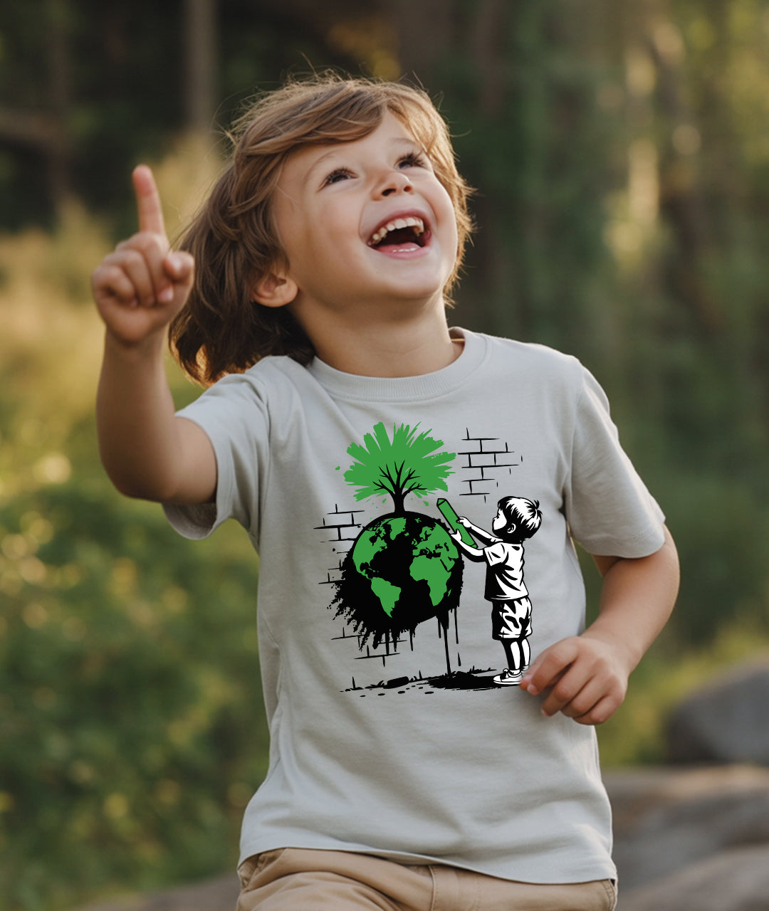 Boy Drawing Tree on Earth – Eco Art Toddler Tee