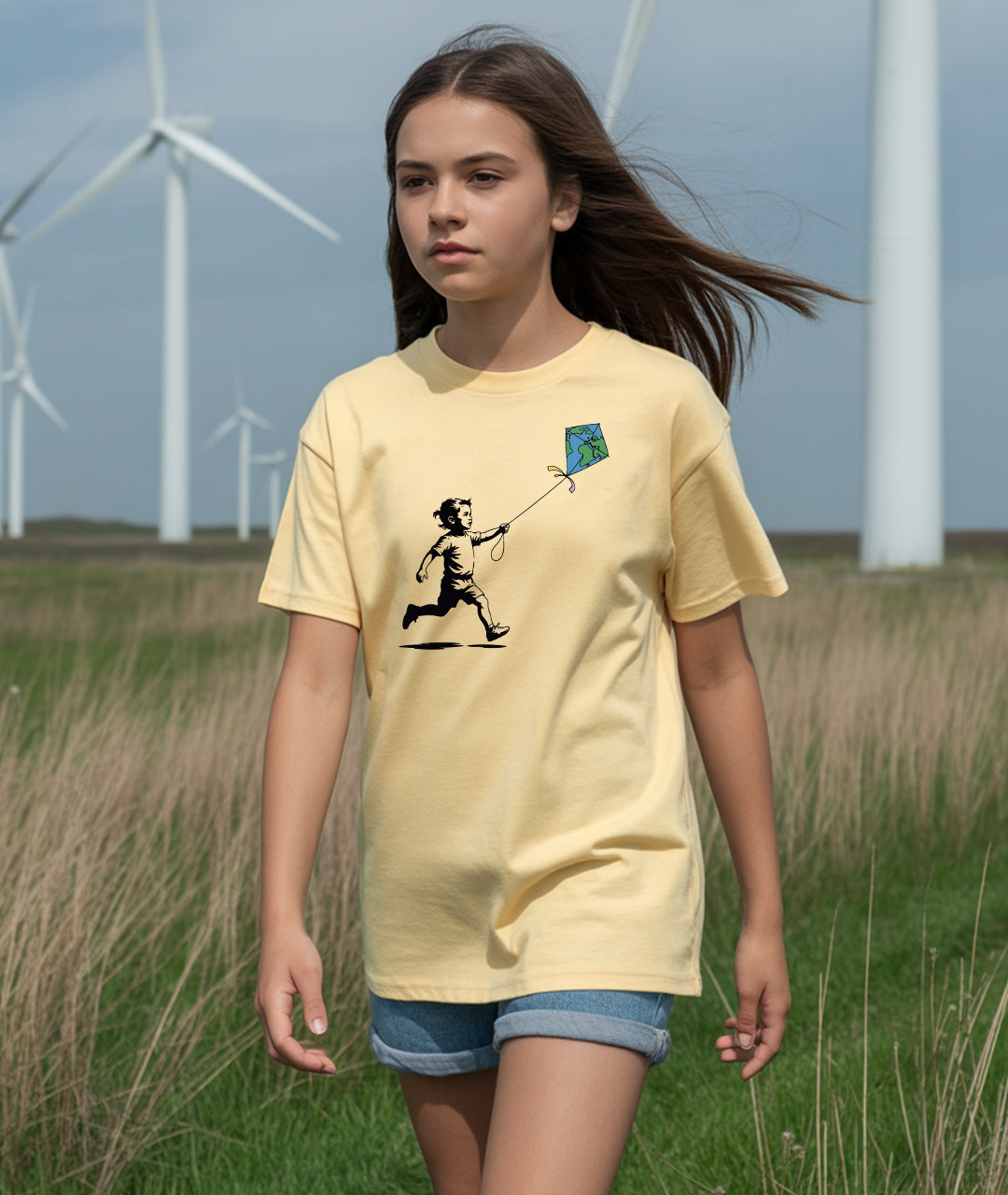 Running Toward the World: Child with Kite Design Youth T-Shirt