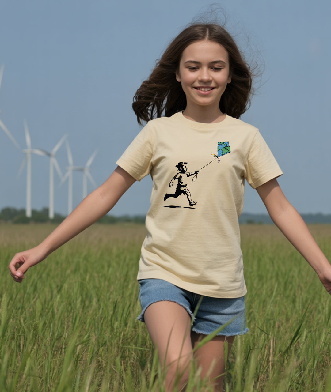 Running Toward the World: Child with Kite Design Youth T-Shirt