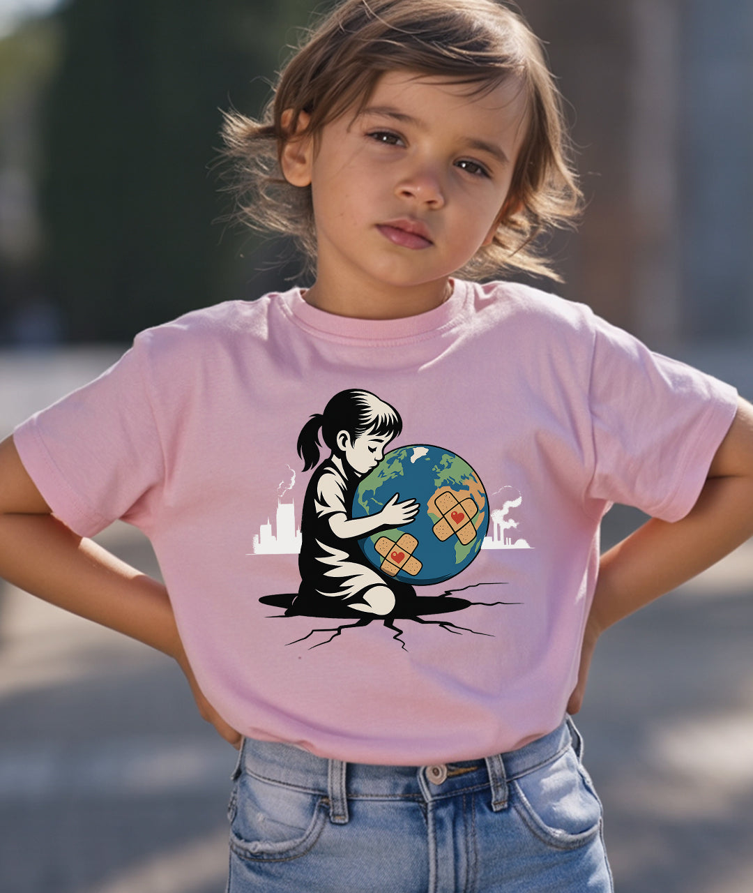 Girl Hugging Earth Toddler Tee
