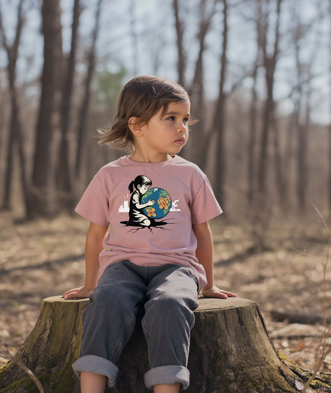 Girl Hugging Earth Toddler Tee