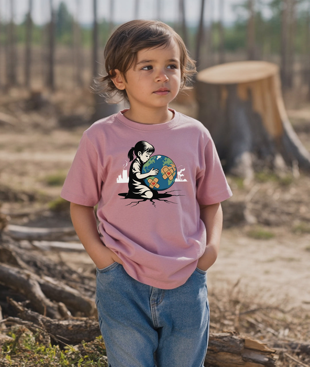 Girl Hugging Earth Toddler Tee