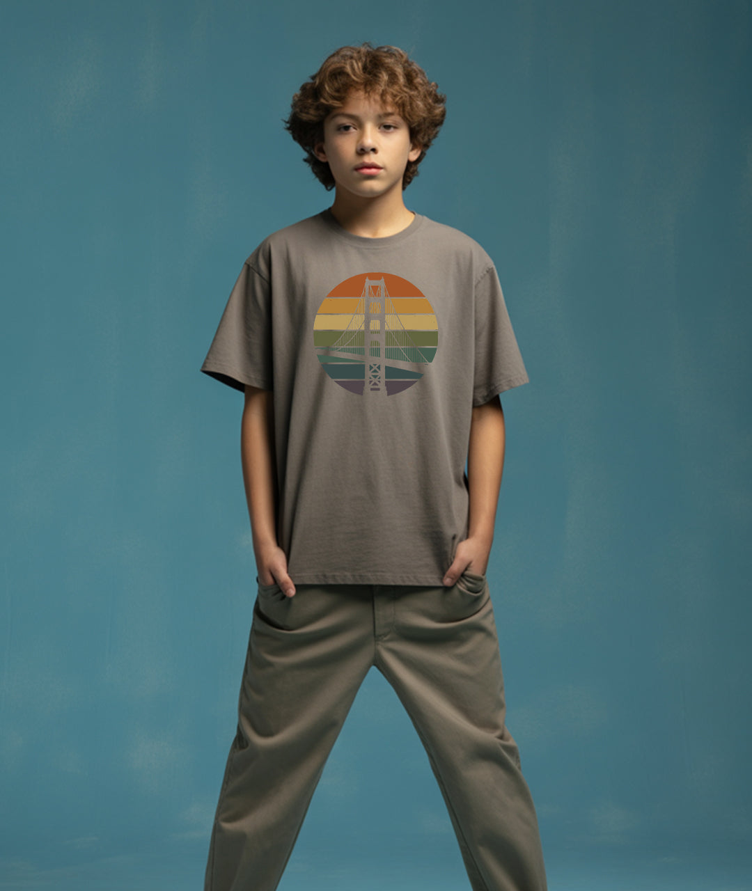Golden Gate Retro Sunset – Vintage Art Youth T-Shirt
