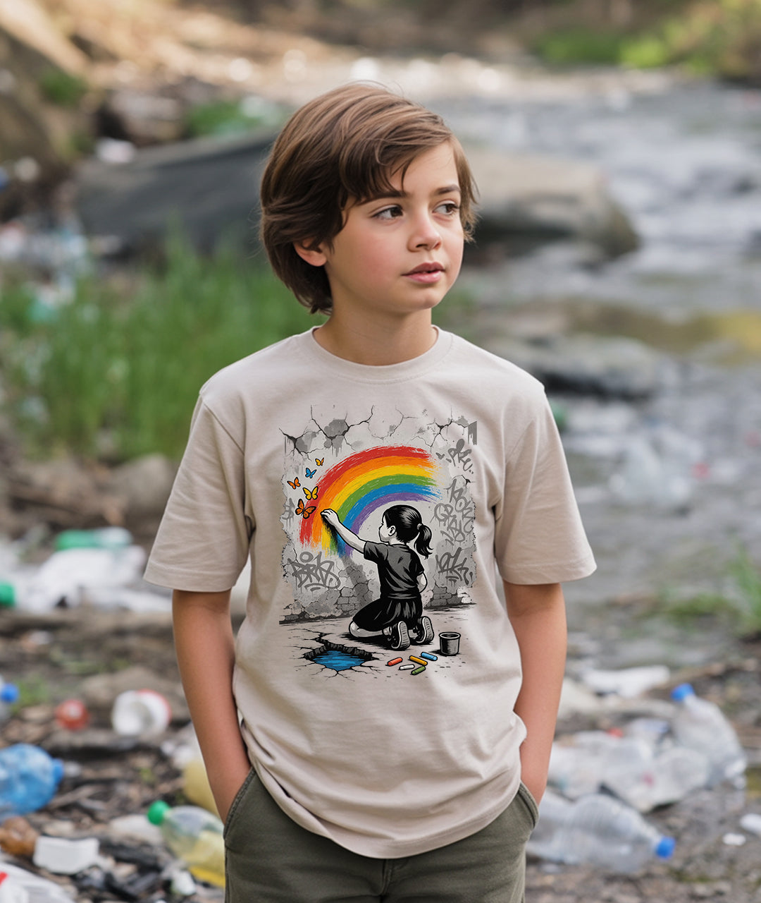 Girl Painting Rainbow Street Art Youth T-Shirt