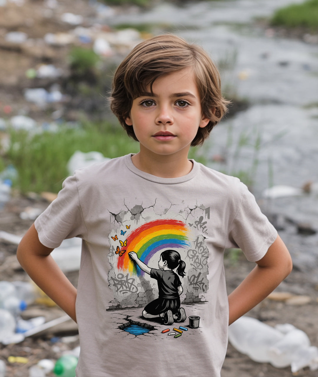 Girl Painting Rainbow Street Art Youth T-Shirt