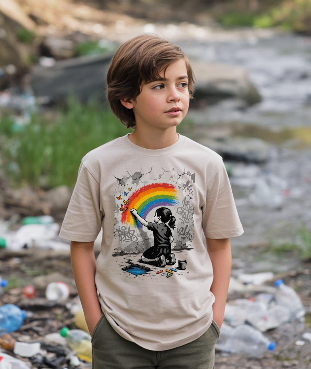 Girl Painting Rainbow Street Art Youth T-Shirt