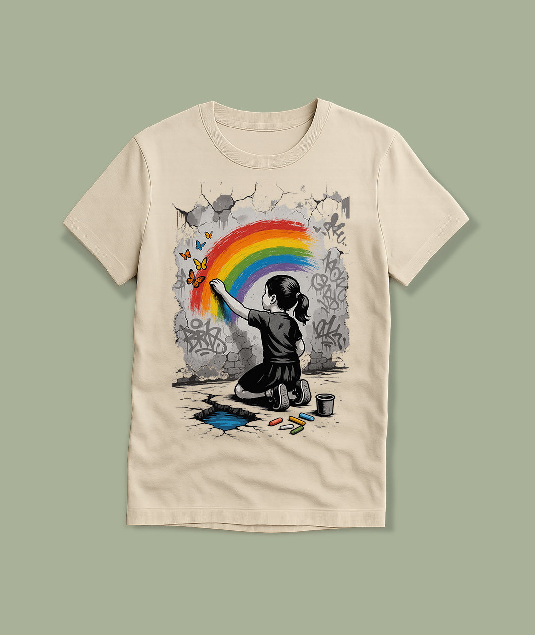 Girl Painting Rainbow Street Art Youth T-Shirt