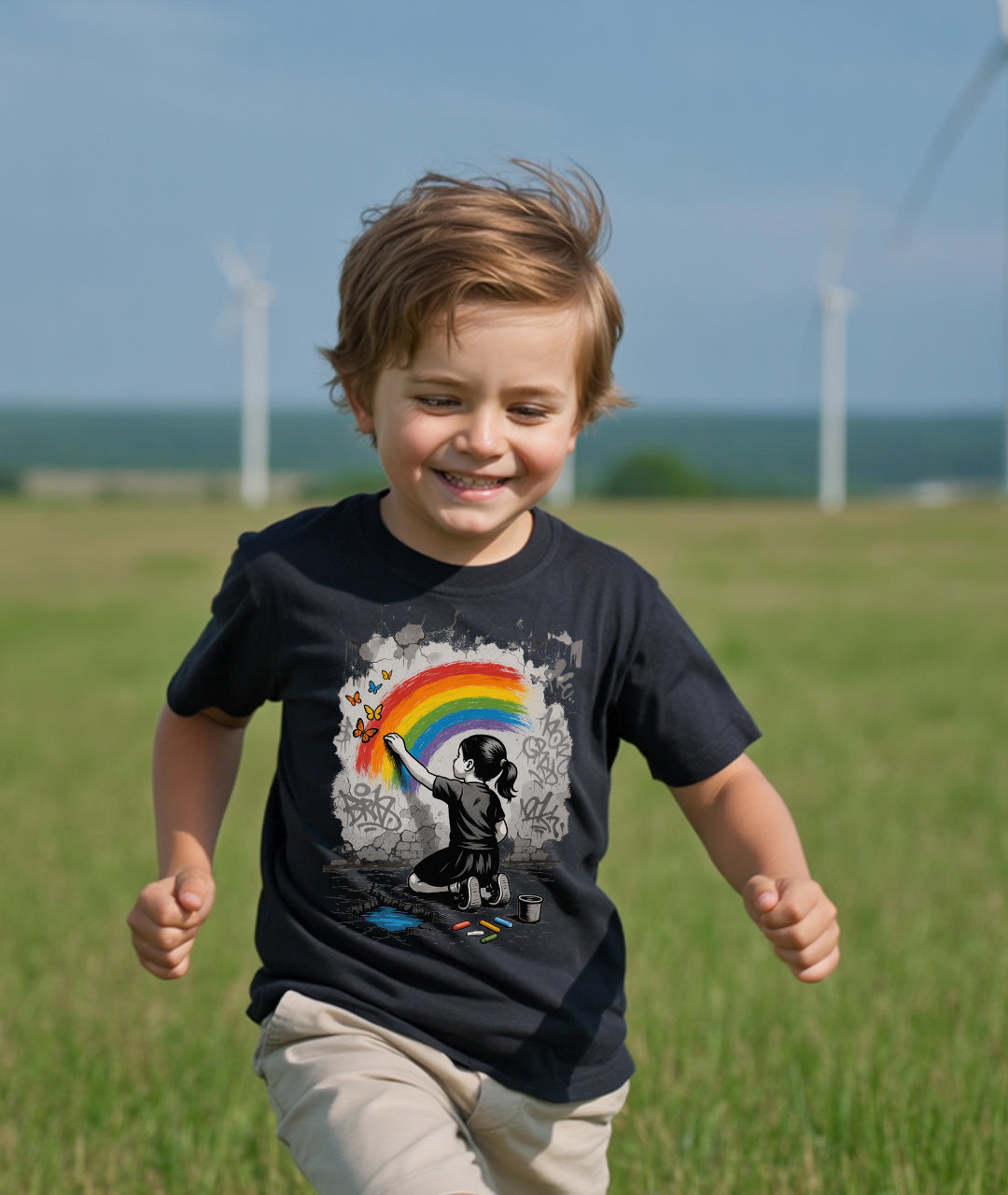 Girl Painting Rainbow Street Art Toddler Tee