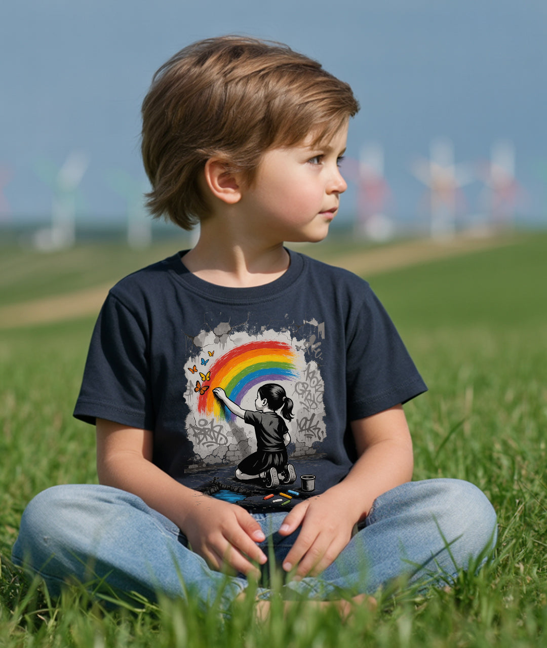 Girl Painting Rainbow Street Art Toddler Tee