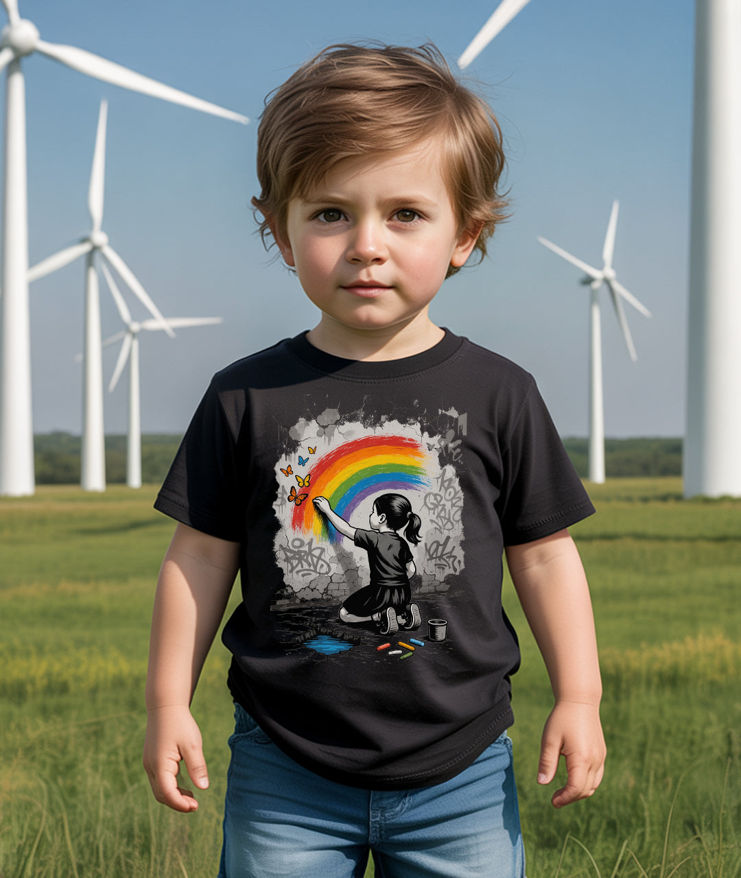 Girl Painting Rainbow Street Art Toddler Tee