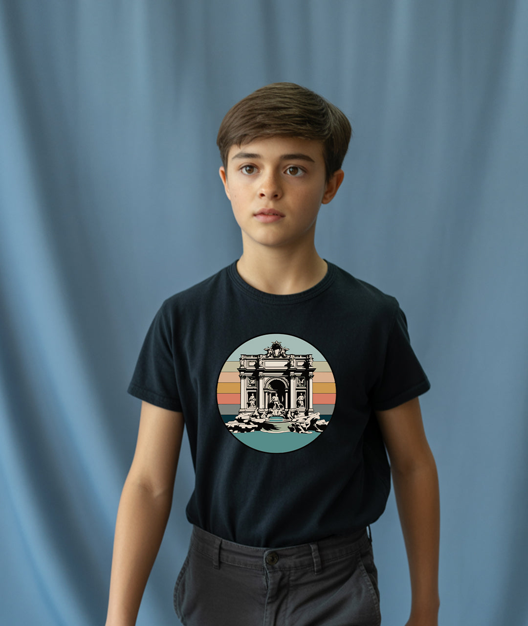 Trevi Fountain Retro Sunset – Vintage Rome Art Youth T-Shirt