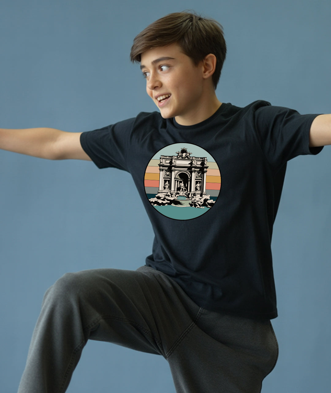 Trevi Fountain Retro Sunset – Vintage Rome Art Youth T-Shirt