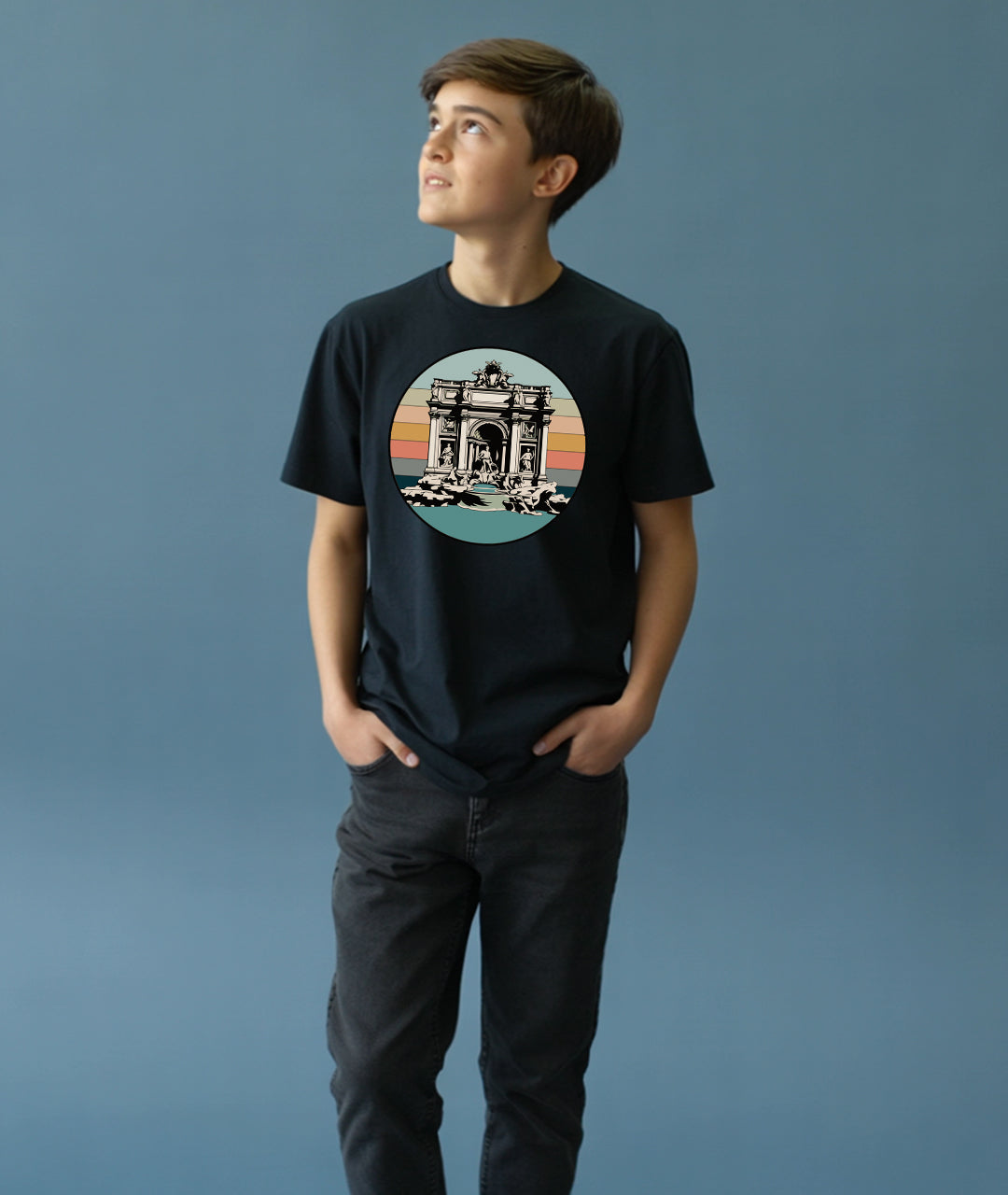 Trevi Fountain Retro Sunset – Vintage Rome Art Youth T-Shirt