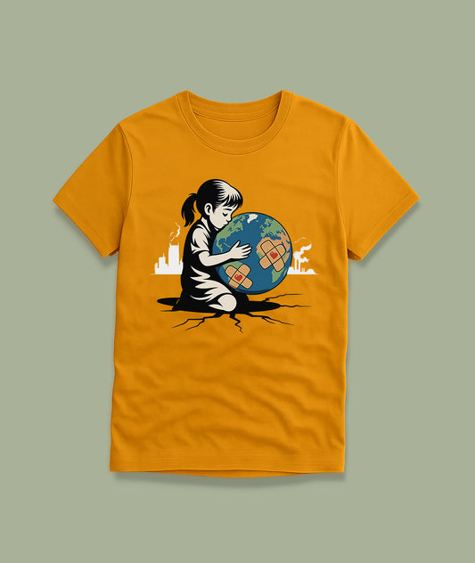 Girl Hugging Earth – Eco Art Youth Short Sleeve T-Shirt
