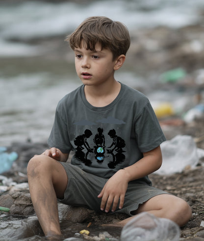 Kids with Earth Boat – Eco Art Youth T-Shirt