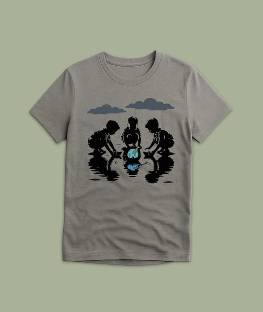Kids with Earth Boat – Eco Art Youth T-Shirt