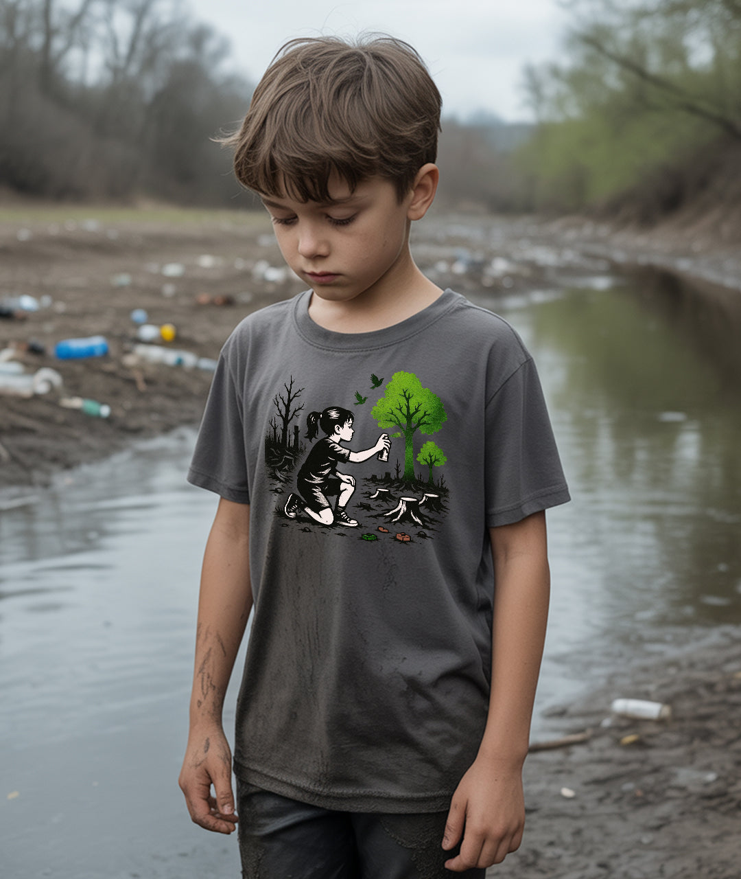 Girl Painting Trees Street Art Youth T-Shirt