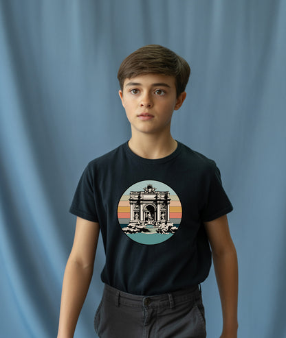 Trevi Fountain Retro Sunset – Vintage Rome Art Youth T-Shirt