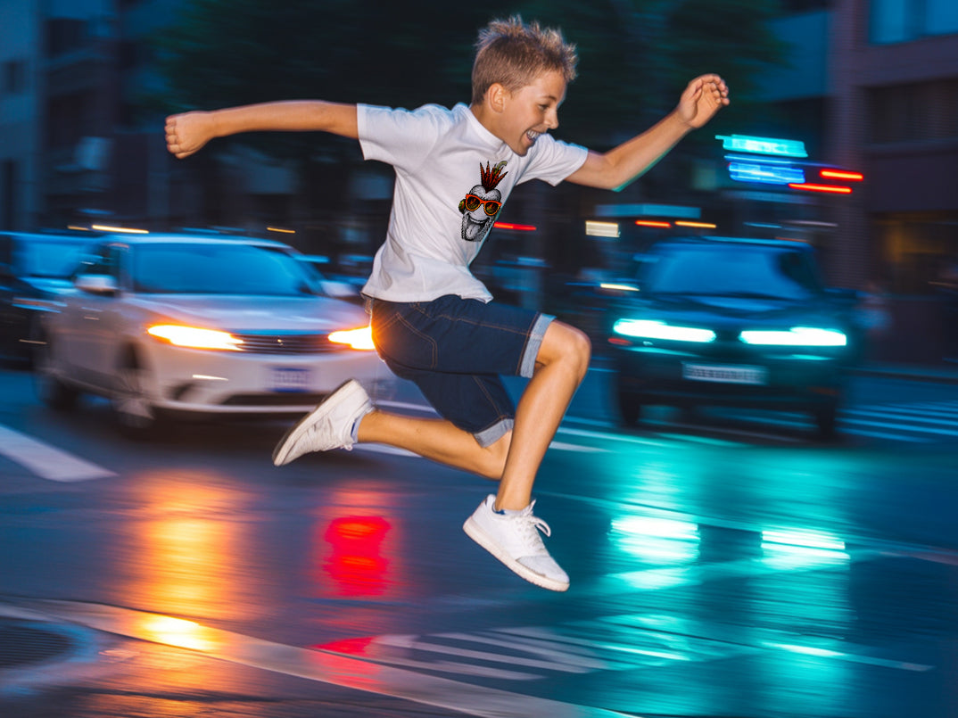 Kid jumping in the street