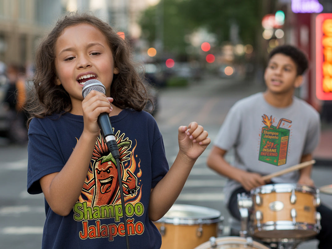 Girl singing and boy in drums