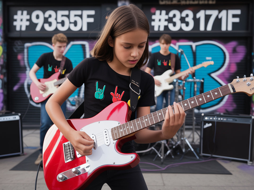 Girl playing electric guitar